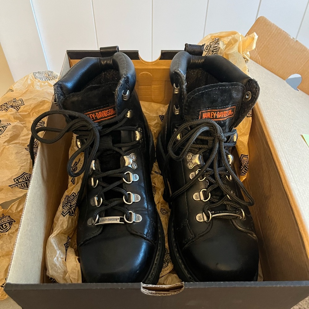 Harley-Davidson Black Women’s Leather Lace-Up Moto Boots - Picture 8 of 8